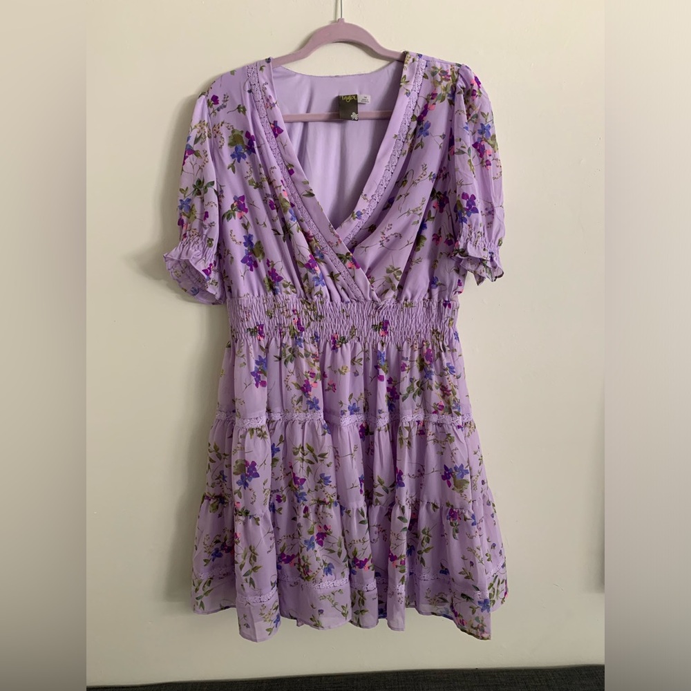 Taylor Lavender Floral Fit and Flare Mini Dress